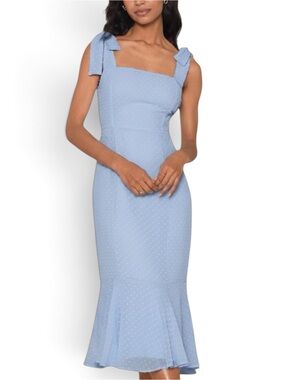 NWOT Lulus Bimini Powder Blue Dot Tie-Strap Midi Dress M